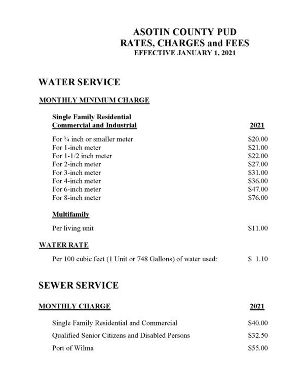 Utility Rates Asotin County PUD